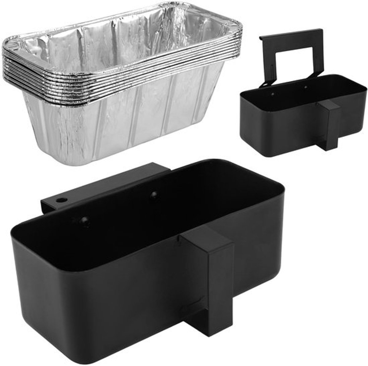 Grillplaat Universele Koolstofstaal - Vetopvangbak - Foliebakken - Haken - Schroeven - 18x10,8 cm, 20x9,3 cm