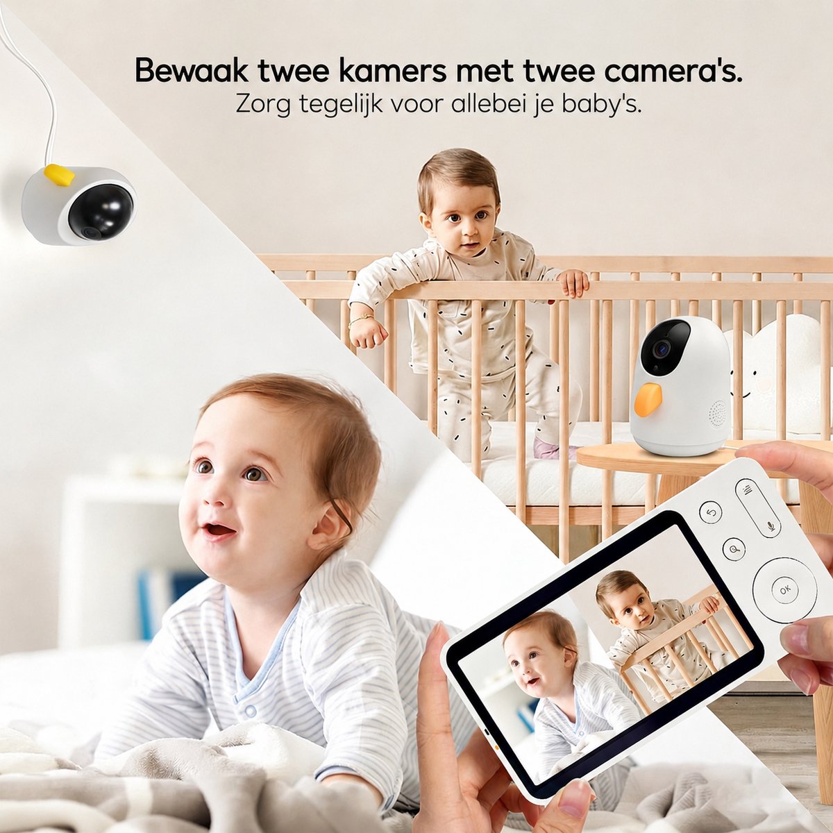 Babyfoon met 2 Camera's en App - 2K/3MP - 360° Beeld - 5" WiFi Video Babyfoon - RGB-Nachtzicht - Huil-, Bewegings-en Geluidsdetectie - 4x Zoom thumbnail 6