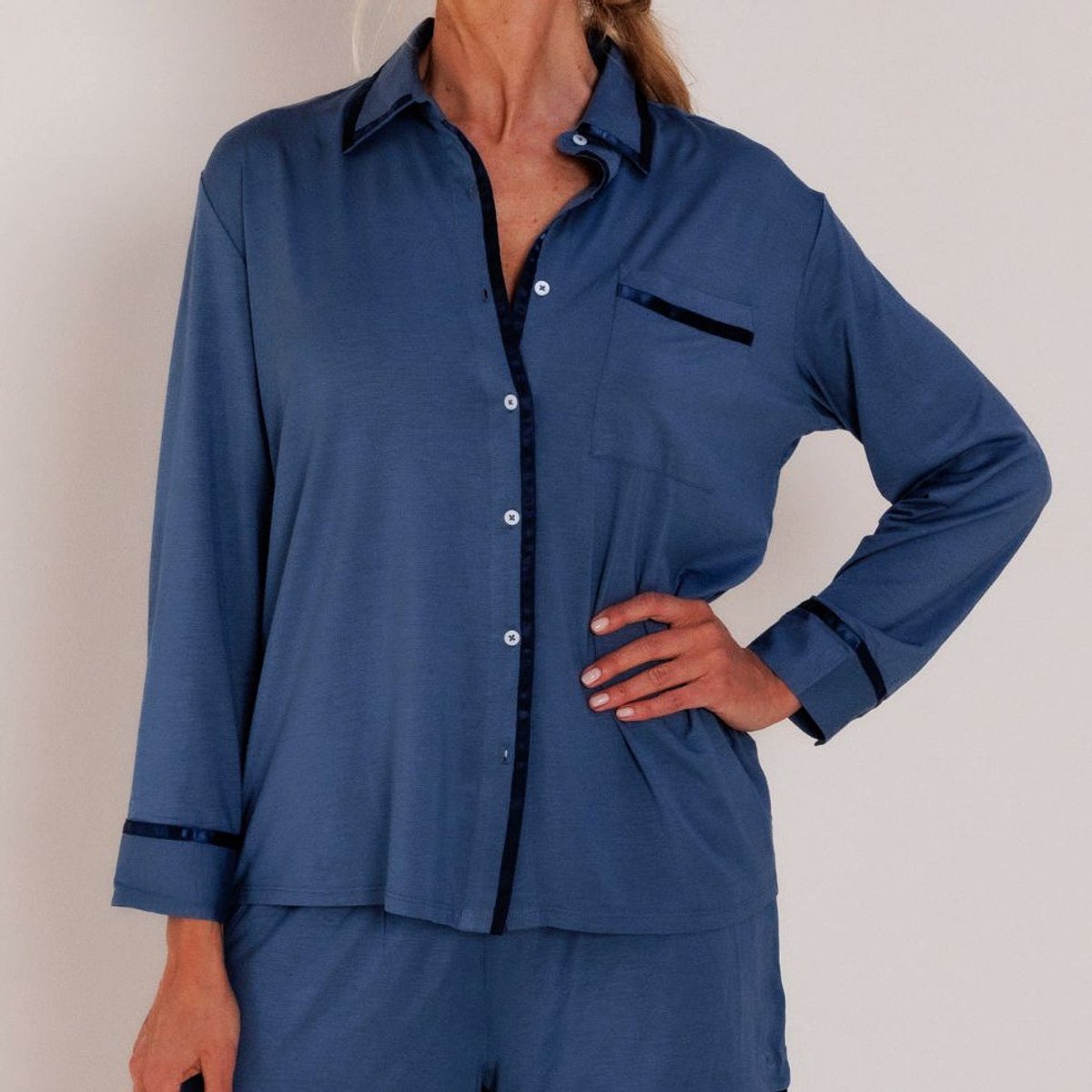 Coco & Cici - TENCEL Pyjama Shirt Dames Donker Blauw - L