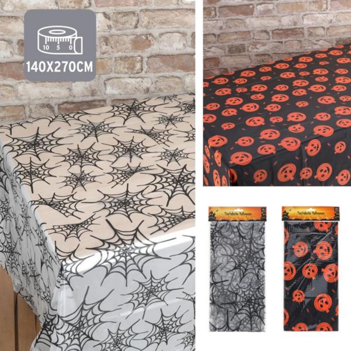 Cepewa Halloween thema tafelkleed - 2x - pompoen - rood - kunststof - 140 x 270 cm - decoratie