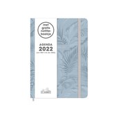 Hobbit agenda een gratis los notitieboek 2022 -A5 formaat weekagenda - harde kaft - afgeronde hoeken - 1 week op 2 pagina's - type D4- lichtblauwe kaft met een subtiele botanische print