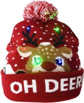 Kinderkerstmuts | Donkerrood | Rendier | LED verlichting | Kerst Beanie voor Kinderen | Beanie met kerstverlichting | Oh Deer | Kerstmis | Feestdagen | Merry Christmas | Kerstcadea