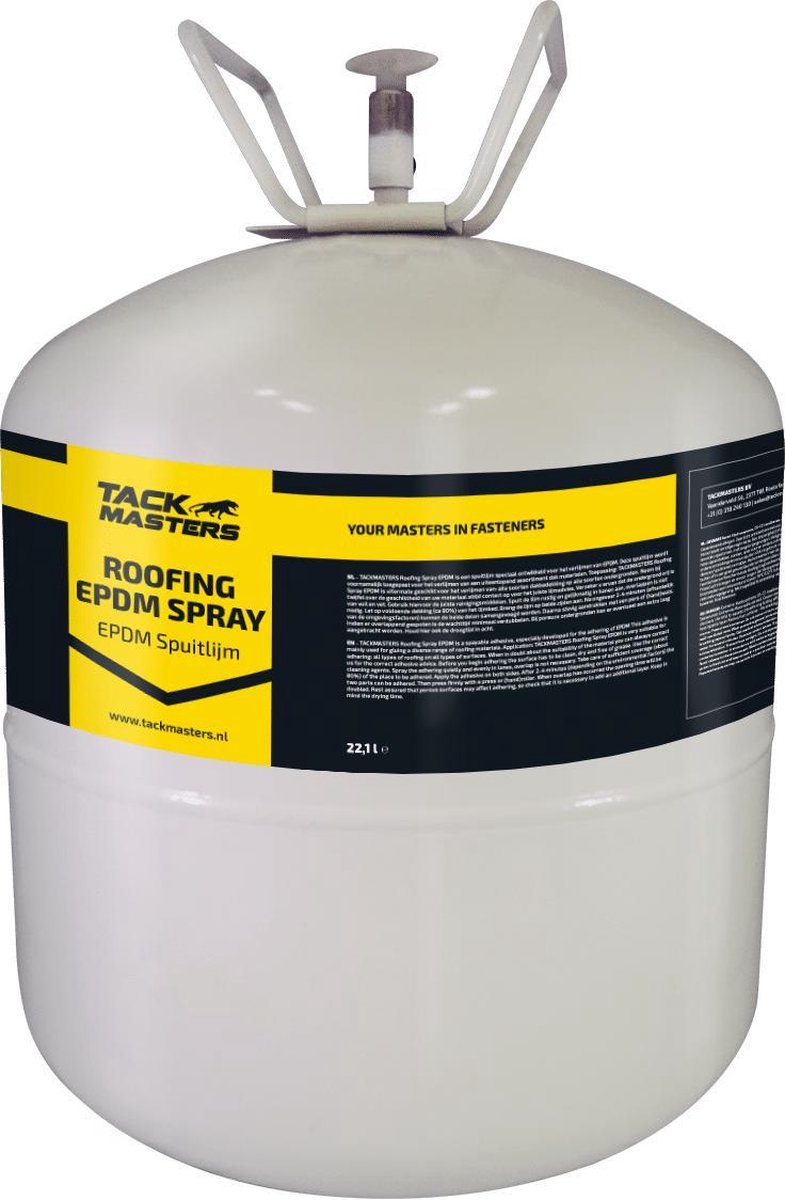 Tackmasters - EPDM contactlijm - 22,1 Liter drukvat - Drukvat - Tank - EPDM roofing spray - EPDM - EPDM dak - EPDM folie - Europees EPDM - Amerikaans EPDM - Lijm - Daklijm - Contactlijm - Contactlijm verspuitbaar - 3,5 m2 per Liter