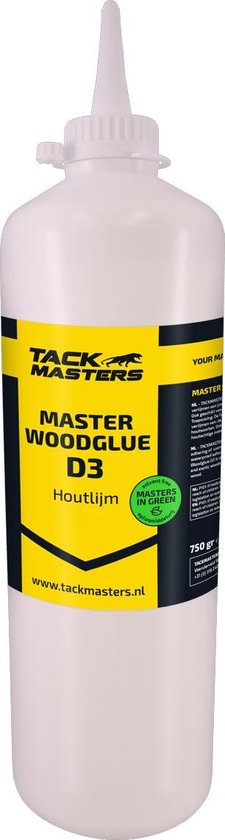 Tackmasters® Houtlijm Sneldrogend - Master Woodglue D3 - 750ml Tube - D3 Houtlijm - Witte Houtlijm - Hout Lijmen - Constructielijm - Professionele Houtlijm
