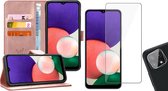 Samsung Galaxy A22 5G - Bookcase Roségoud - Screenprotector - Camera Screen Protector - Portemonnee Hoesje