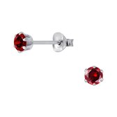 Joy|S - Zilveren ronde oorbellen - 4 mm - zirkonia rood
