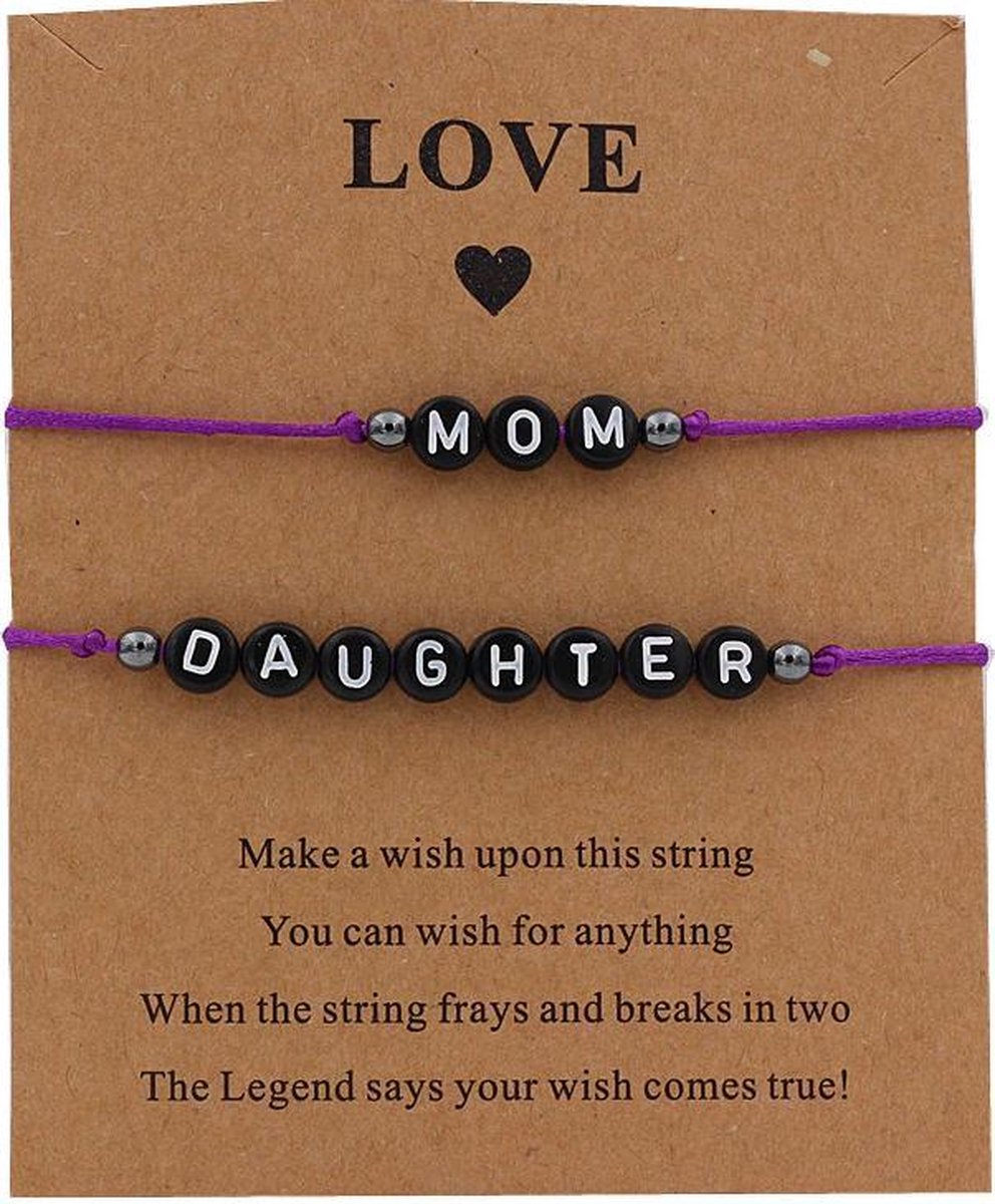 Goedkoopste Mama armband - mama - dochter armband - 2 stuks - mom - daughter - kraamcadeau - moederdag cadeau - paars