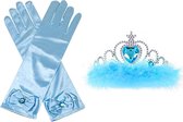 Het Betere Merk - Prinsessen Speelgoed- Blauwe lange handschoenen voor bij je prinsessenjurk - Kroon pluche - Frozen