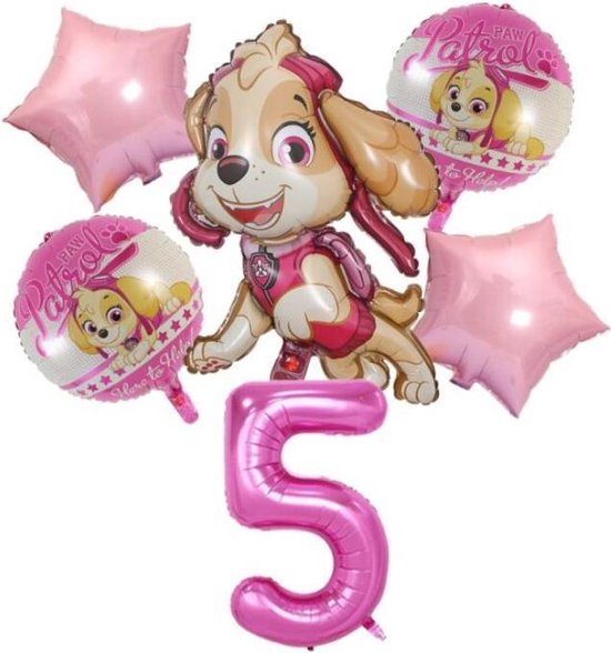 Ballonnen - set van 6 folieballonnen - Paw Patrol - Skye - 5 jaar