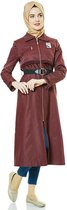 Dames hijab Trenchcoat - Dames Jassen - Kleur Bordeaux - Tesettur Giyim - Maat 46