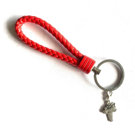 Sleutelhanger - Rood - OS - Olympische Spelen - Olympische Vlam - Olympisch Vuur - Hanger - Leer - SportPresent - Sportsieraad - Sieraden - Team - Teamkado