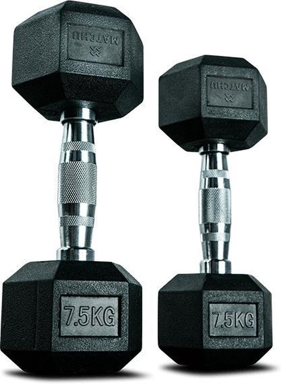 Matchu Sports - Hexa dumbbells - 7,5KG - Set van 2 - Zwart
