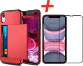 Pasjeshouder geschikt voor Apple iPhone XR - Rood - met Glazen Screenprotector