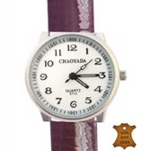 Horloge- dames - 29 mm- Paars Lak Genuine leatherbandje- Charme Bijoux