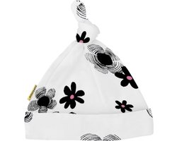 Kushies - Mutsje - met knot - Blue banana - Zwart & Wit - Meisjes - 1 t/m 3 maanden