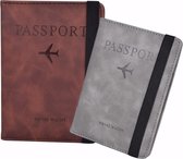 Luxe Paspoorthouder Suède / Leer - Set van 2 - Coffee Bruin en Grijs - Protector - Beschermhoes - Portemonnee - Pashouder