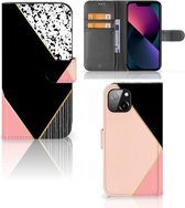 Coque Apple iPhone 13 PU Cuir Premium Flip Case pour Formes Rose Noir