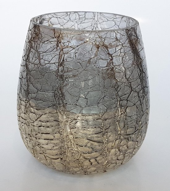 Theelicht / Waxinelicht - Glas - Grijs / Zilver - 10 x 10 x 10 cm hoog