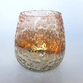 Theelicht / Waxinelicht - Glas - Oranje / Zilver - 10 x 10 x 9 cm hoog
