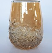 Theelicht / Waxinelicht - Glas - Bruin / beige / oranje - 15 x 15 x 16 cm hoog