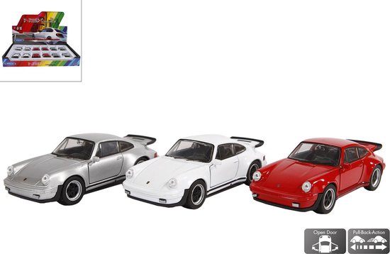 3 x Porsche model S rood, wit en grijs 11.5 x 5 x 4 cm