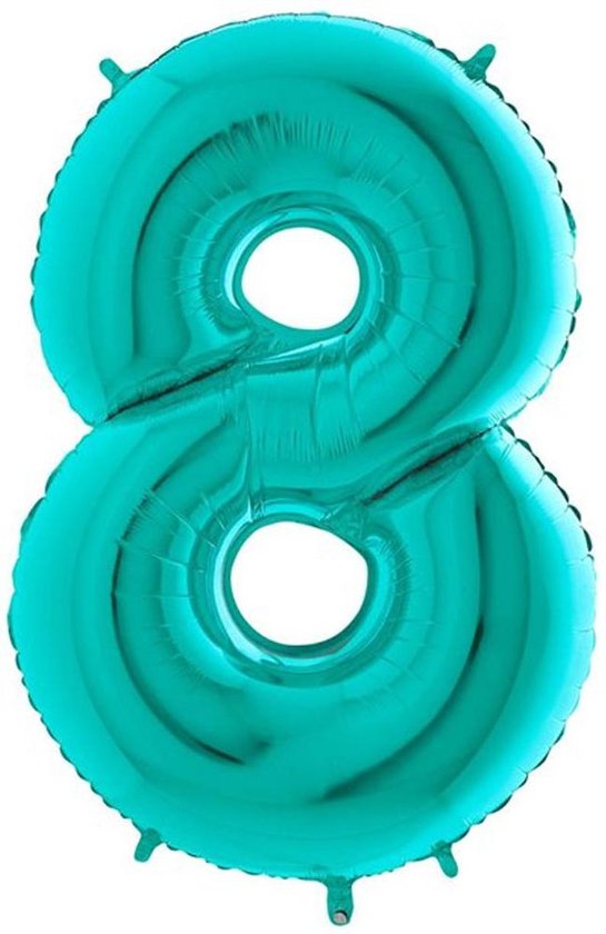 Folieballon Cijfer 8 Turquoise - 100 Centimeter