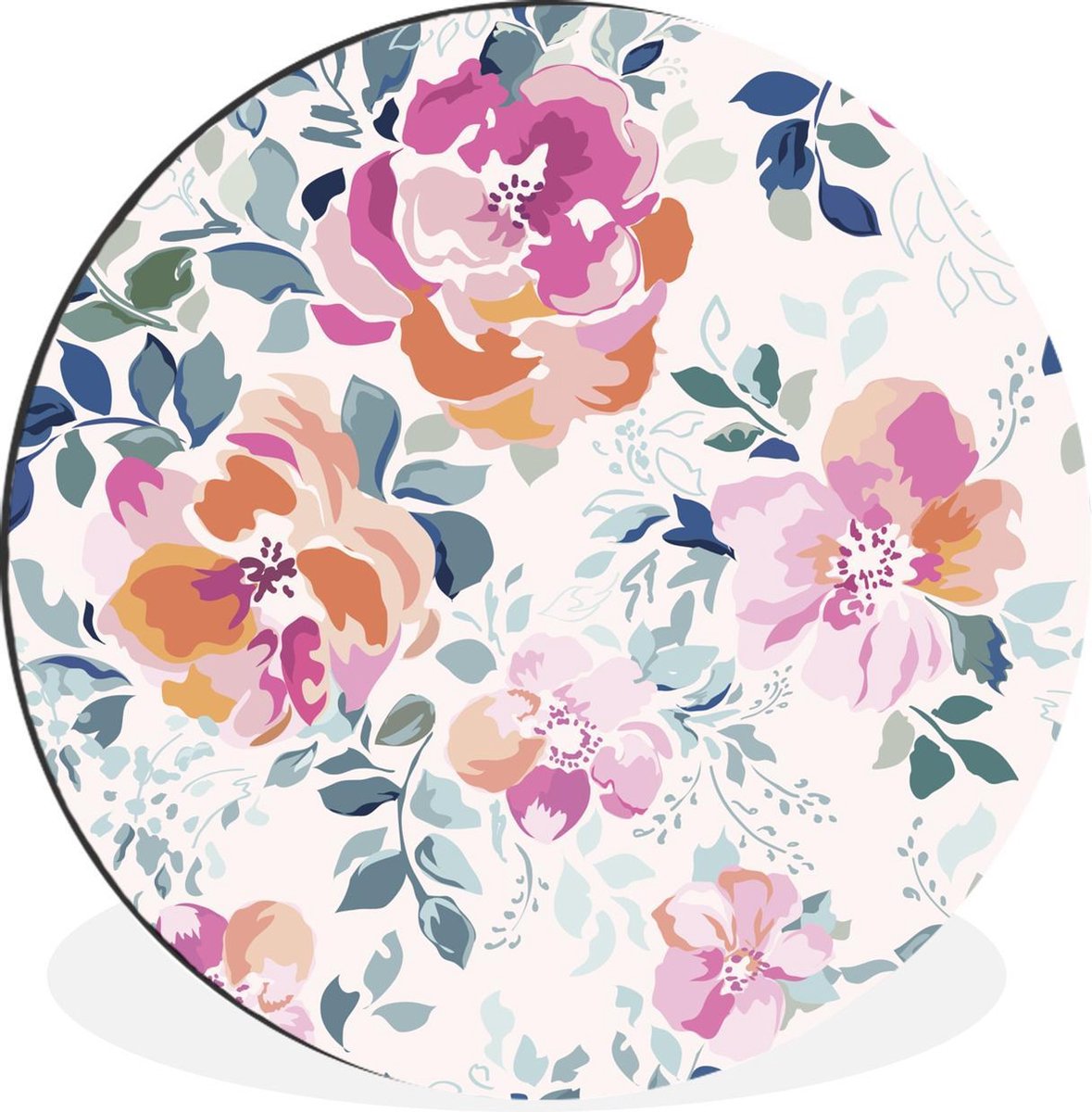 WallCircle - Wandcirkel - Muurcirkel - Bloemen - Rozen - Waterverf - Aluminium - Dibond - 90x90 cm - Binnen en Buiten