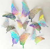 3D zilver- multi color Vlinders Muurstickers - Unieke Muurdecoratie - Muurvlinders - Verschillende afm