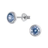 Joy|S - Zilveren ronde oorbellen - 5.5 mm - kristal licht blauw - zilver rand