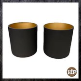 Hip-Wonen.nl - Zwarte waxinelichthouders - 2 x 12×12 cm (ØxH) - set van 2 - Kaarshouders - Zwart & Goud