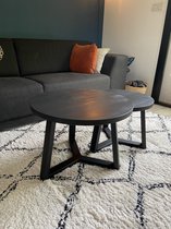Set industriële zwarte ronde salontafels met mat zwart onderstel