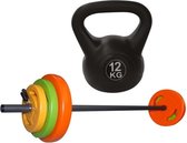 Tunturi - Fitness Set - Halterset 20 kg incl stang - Kettlebell12 kg