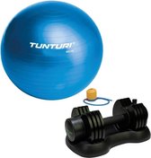 Tunturi - Fitness Set - Verstelbare Dumbbellset 12,5 kg - Gymball Blauw 65 cm