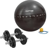 Tunturi - Fitness Set - Halterset 20 kg incl 2 Dumbbellstangen  - Gymball Zwart met Anti Burst 90 cm