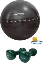 Tunturi - Fitness Set - Vinyl Dumbbell 2 x 2 kg  - Gymball Zwart met Anti Burst 75 cm