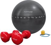 Tunturi - Fitness Set - Vinyl Dumbbell 2 x 3 kg  - Gymball Zwart met Anti Burst 65 cm