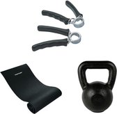 Tunturi - Fitness Set - Kettlebell 16 kg - Fitnessmat 160 x 60 x 0,7 cm - Knijphalters 2 stuks