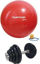 Tunturi - Fitness Set - Halterset 15 kg incl 1 Dumbbellstang  - Gymball Rood 90 cm