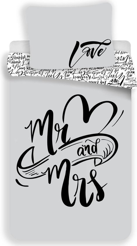 Mr & Mrs - Dekbedovertrek - Eenpersoons - 140 x 200 cm - Grijs