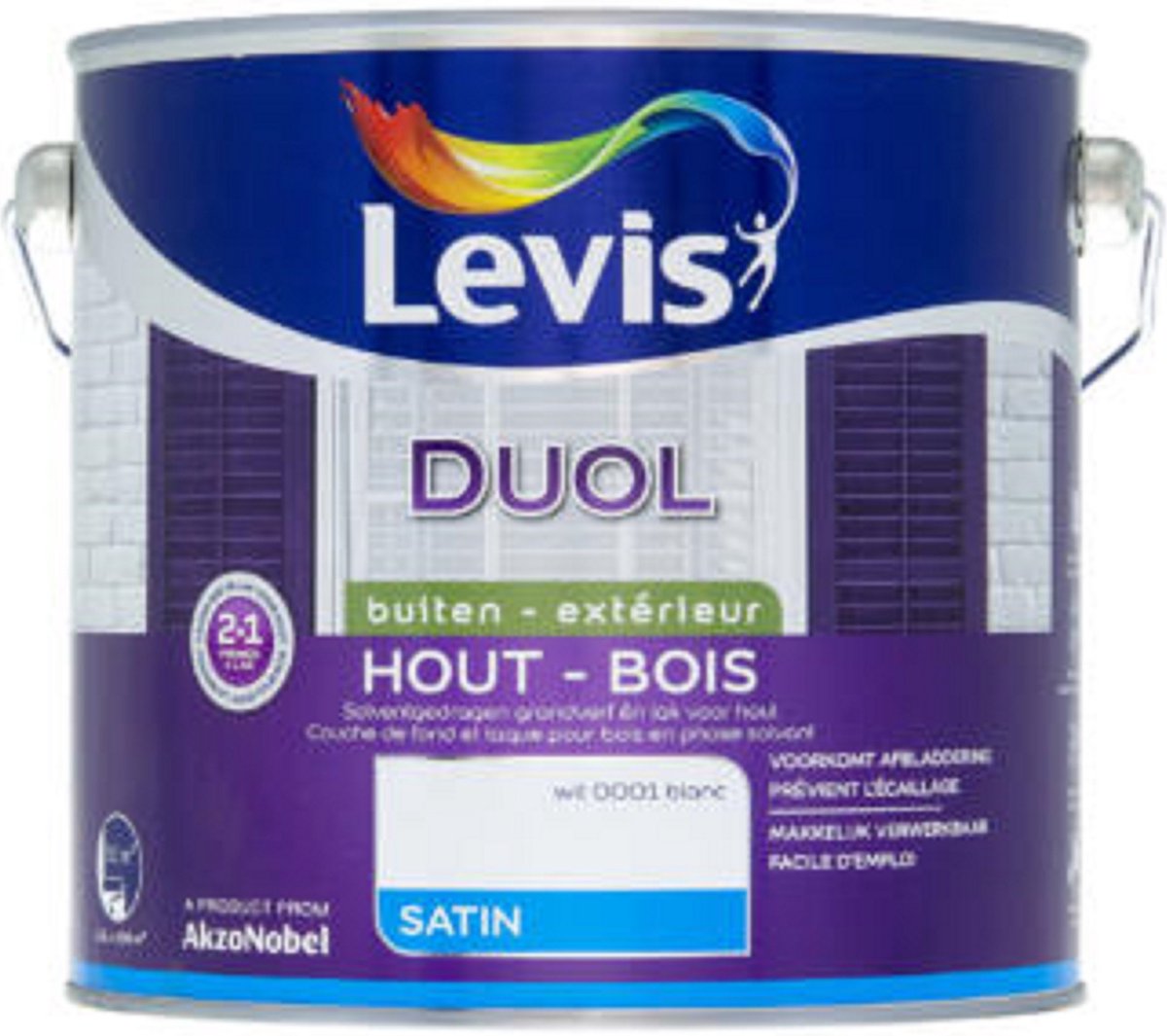 Levis Duol - Hout Buiten - Primer & Lak - Satin - Wit - 2.5L | bol.com