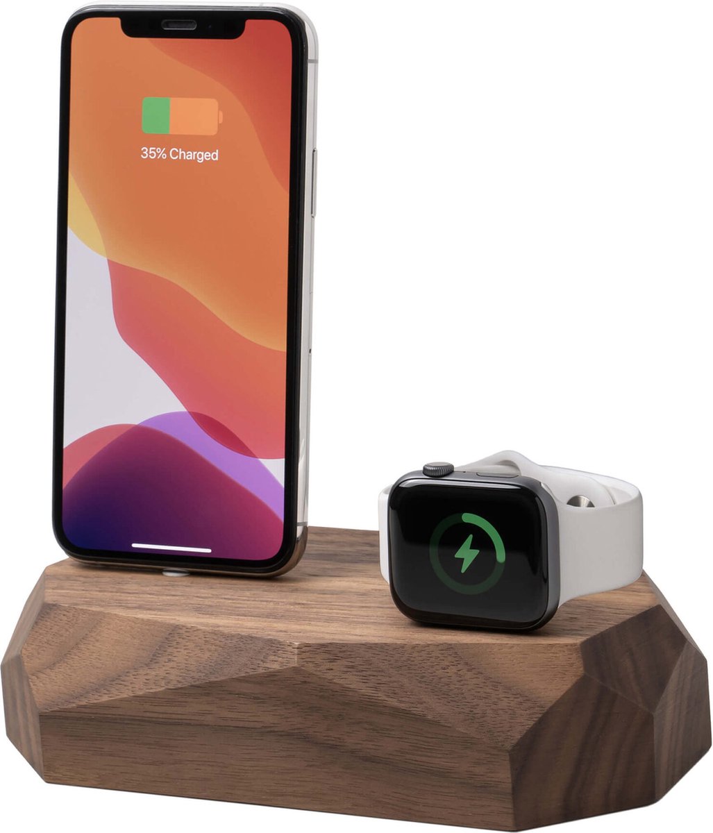 Oakywood Combi Dock - Massief Walnoot Hout - compatible met Apple iPhone en Apple Watch (Lightning)