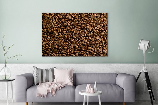 Grains de café marron clair sur un tas de toile 120x80 cm - Tirage photo sur toile (Décoration murale salon / chambre)