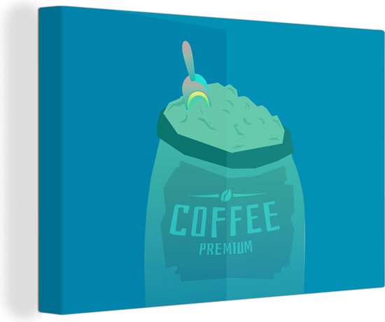 Peintures de toile - citation Café haut de gamme de Coffee et un sac de grains de café - 120x80 cm