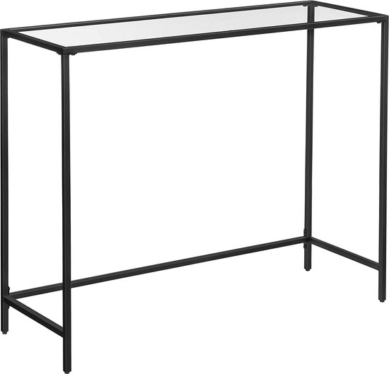 c90 - Consoletafel, bijzettafel van gehard glas, moderne banktafel, eenvoudig te monteren, verstelbare poten, woonkamer, gang, zwart LGT026B01