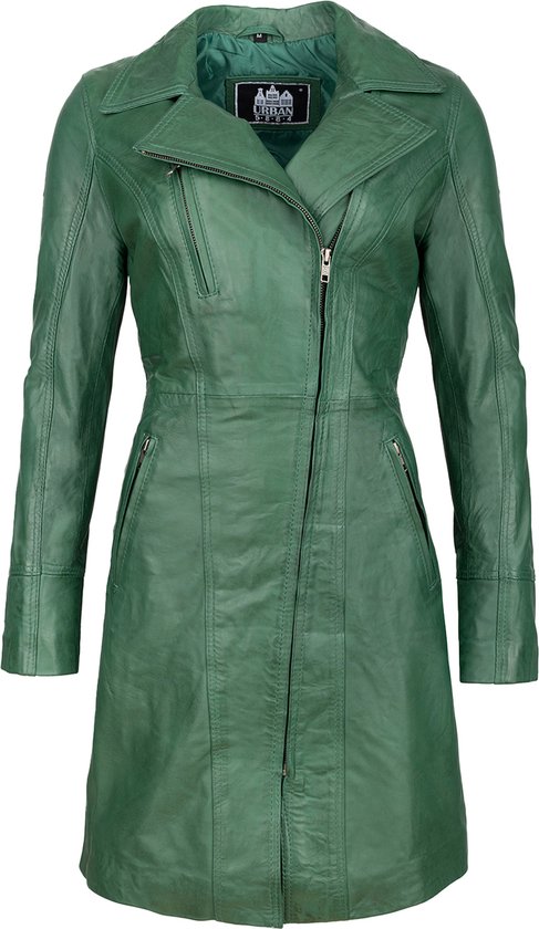 Janice 107- Blouson cuir d'agneau 3 quart zippé asymétrique vert - XL