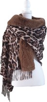 Dames - Omslagdoek - Sjaal - Faux Fur - Furry - Leopard - Bruin