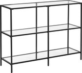 c90 - Consoletafel, gangtafel, 3 niveaus, bijzettafel, planken van gehard glas, 100 x 30 x 73 cm, metalen frame, modern, voor hal, woonkamer, slaapkamer, zwart LGT027B01