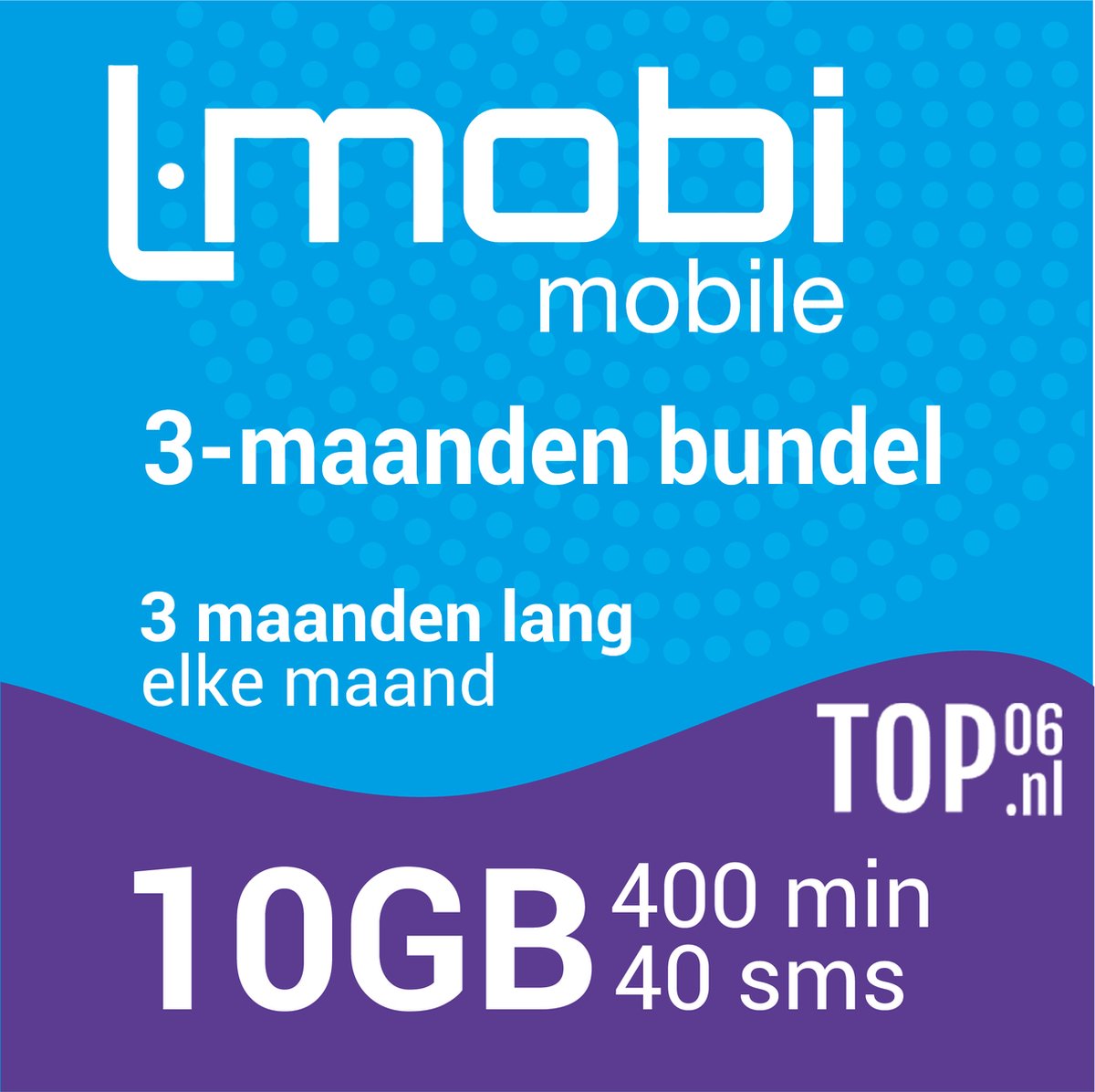L-Mobi PrePaid Simkaart | 3 maanden bundel | 10GB, 1000 belminuten & 100 sms'jes per maand | Netwerk van KPN