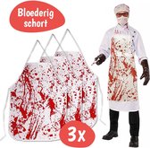 Halloween Verkleed Kostuum – Bloederig Verkleed Schort Volwassenen – Nep Bloed - Fake Blook Horror - Helloween Accessoire - 3 Stuks