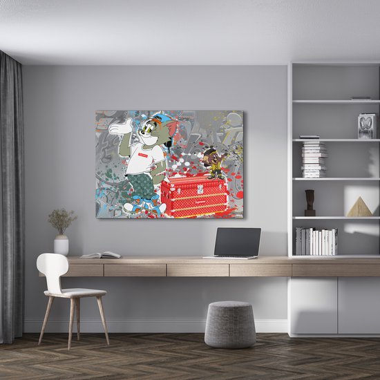 Luxe Canvas Schilderij Tom and Jerry Supreme | 100x75 | Woonkamer | Slaapkamer | Kantoor | Kat | Muis | LV |Cartoon | Design | Art | Modern | ** 4CM DIK! 3D Effect**